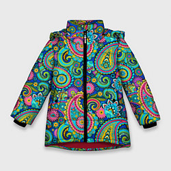 Куртка зимняя для девочки Славянские Узоры, цвет: 3D-красный