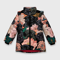 Зимняя куртка для девочки Мопсы и Цветы