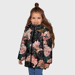 Куртка зимняя для девочки Мопсы и Цветы, цвет: 3D-красный — фото 2