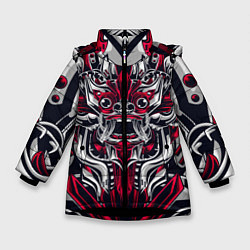 Куртка зимняя для девочки Механический дракон, цвет: 3D-черный