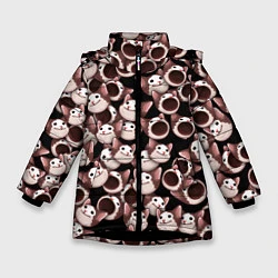 Куртка зимняя для девочки Popping cats, цвет: 3D-черный