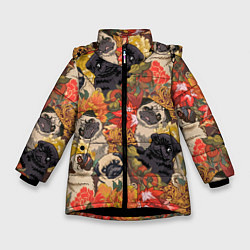 Зимняя куртка для девочки Мопсики Цветочки