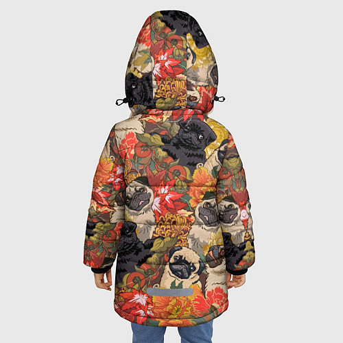 Зимняя куртка для девочки Мопсики Цветочки / 3D-Светло-серый – фото 4