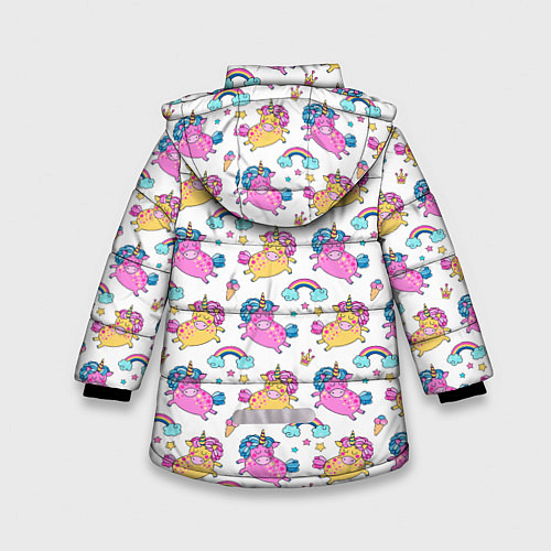 Зимняя куртка для девочки Цветные Единорожки Паттерн / 3D-Черный – фото 2