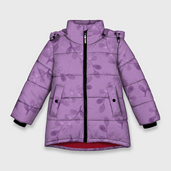 Зимняя куртка для девочки Листья на фиолетовом фоне