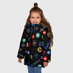 Куртка зимняя для девочки BITCOIN PATTERN БИТКОИН Z, цвет: 3D-черный — фото 2