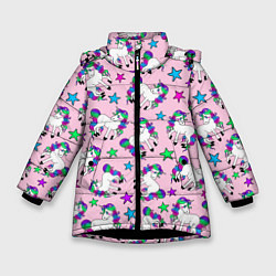 Куртка зимняя для девочки Единороги и звезды, цвет: 3D-черный