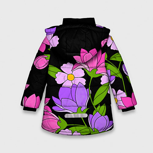 Зимняя куртка для девочки Ночные цветы / 3D-Черный – фото 2