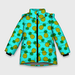 Зимняя куртка для девочки Ананасы аква