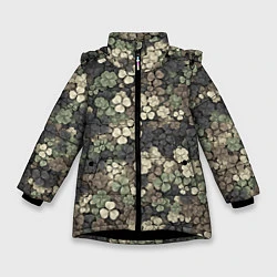 Куртка зимняя для девочки Камуфляж с клевером, цвет: 3D-черный