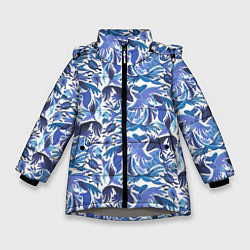 Куртка зимняя для девочки Рыбы-птицы Узоры, цвет: 3D-светло-серый