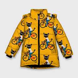 Зимняя куртка для девочки Котики на велосипедах