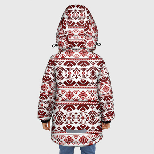 Зимняя куртка для девочки Русские народные узоры / 3D-Красный – фото 4