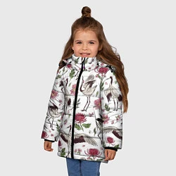 Куртка зимняя для девочки Узор с журавлями, цвет: 3D-черный — фото 2