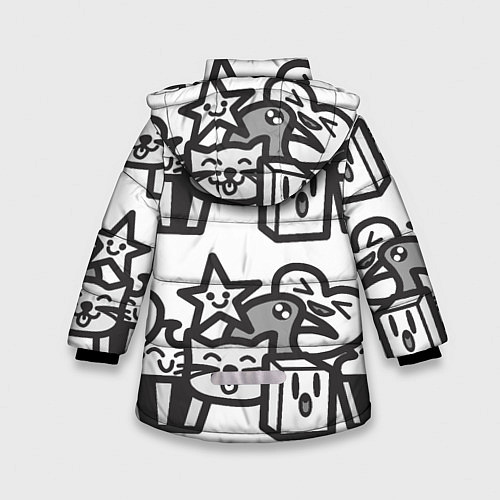 Зимняя куртка для девочки Чёрно-белые дудлы / 3D-Черный – фото 2