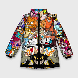 Куртка зимняя для девочки CUPHEAD, цвет: 3D-черный