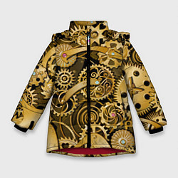Куртка зимняя для девочки Стимпанк механизмы шестеренки, цвет: 3D-красный