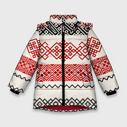 Зимняя куртка для девочки Славянский узор красно-черный