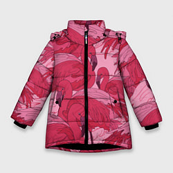 Куртка зимняя для девочки Розовые фламинго, цвет: 3D-черный