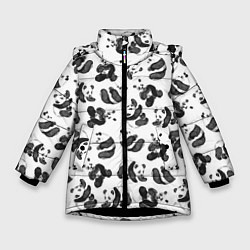 Зимняя куртка для девочки Акварельные панды паттерн