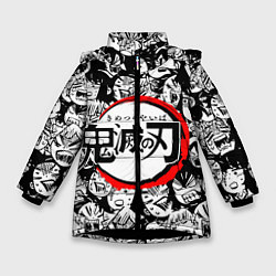 Куртка зимняя для девочки DEMON SLAYER ЛИЦА УЗОР, цвет: 3D-черный