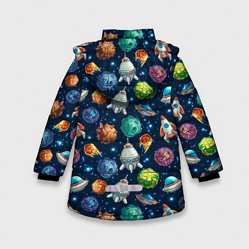 Зимняя куртка для девочки Мультяшные планеты / 3D-Черный – фото 2