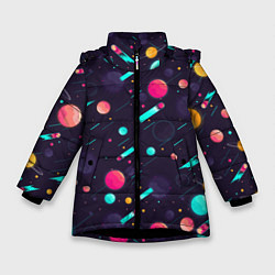 Куртка зимняя для девочки Космические движения комет, цвет: 3D-черный