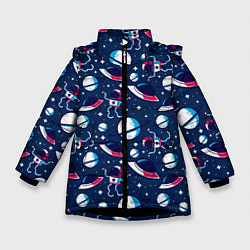 Куртка зимняя для девочки Космонавты, планеты и нло, цвет: 3D-черный