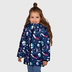 Куртка зимняя для девочки Космонавты, планеты и нло, цвет: 3D-черный — фото 2