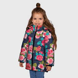 Куртка зимняя для девочки Цветочный узор из красных роз, цвет: 3D-черный — фото 2