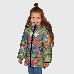 Куртка зимняя для девочки ЛОСКУТНАЯ ВЫШИВКА, цвет: 3D-светло-серый — фото 2