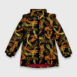 Куртка зимняя для девочки Цветные цепи, абстракция, цвет: 3D-красный