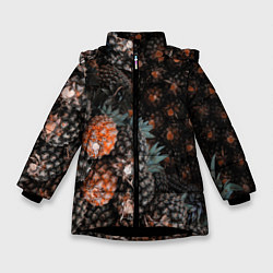 Куртка зимняя для девочки Спелые ананасы, цвет: 3D-черный