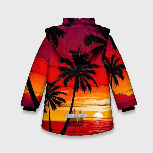 Зимняя куртка для девочки Гавайский закат / 3D-Черный – фото 2