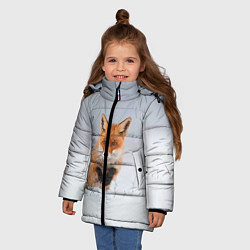 Куртка зимняя для девочки Лисица прыгает по снегу, цвет: 3D-черный — фото 2