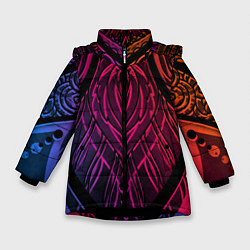Куртка зимняя для девочки Фиолетовый узор 3D, цвет: 3D-черный