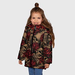 Куртка зимняя для девочки Черепа Рок-н-ролл, цвет: 3D-черный — фото 2