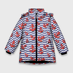 Куртка зимняя для девочки Красные якоря, цвет: 3D-черный