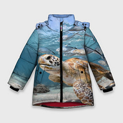 Куртка зимняя для девочки Морская черепаха, цвет: 3D-красный