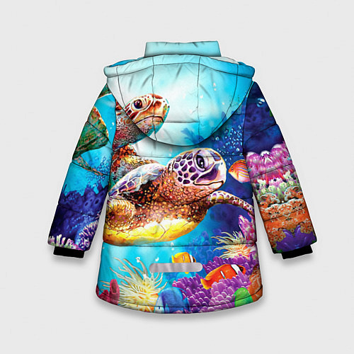 Зимняя куртка для девочки Морские черепахи / 3D-Черный – фото 2