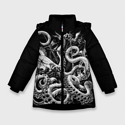 Куртка зимняя для девочки Кракен Монстр, цвет: 3D-черный