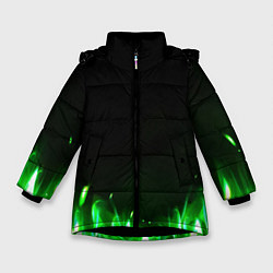Куртка зимняя для девочки Зеленый огонь, цвет: 3D-черный