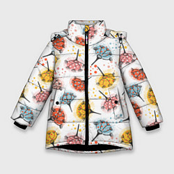 Куртка зимняя для девочки Абстрактные цветы одуванчики, цвет: 3D-черный