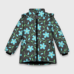 Зимняя куртка для девочки Цветочный узор на темном фоне