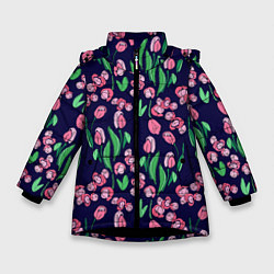 Куртка зимняя для девочки Тюльпаны, цвет: 3D-черный