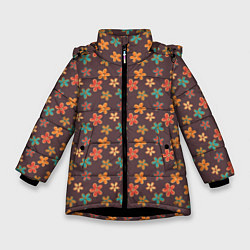 Куртка зимняя для девочки Цветы Разные, цвет: 3D-черный