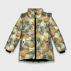 Куртка зимняя для девочки Ананасы, цвет: 3D-черный