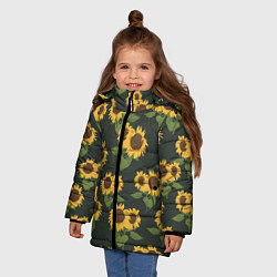 Куртка зимняя для девочки Подсолнухи, цвет: 3D-черный — фото 2
