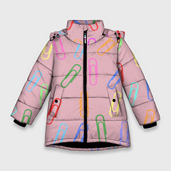 Куртка зимняя для девочки Скрепки на пыльно розовом, цвет: 3D-черный