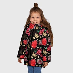 Куртка зимняя для девочки Корона и розы, цвет: 3D-черный — фото 2